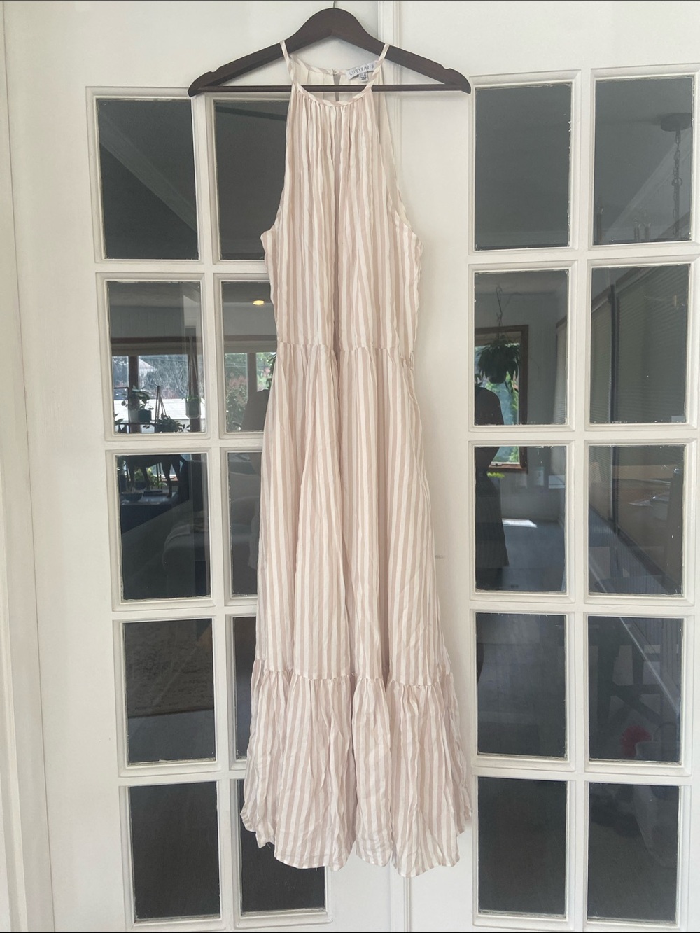 Lucy Paris White and Cream Striped Halter Maxi Dress